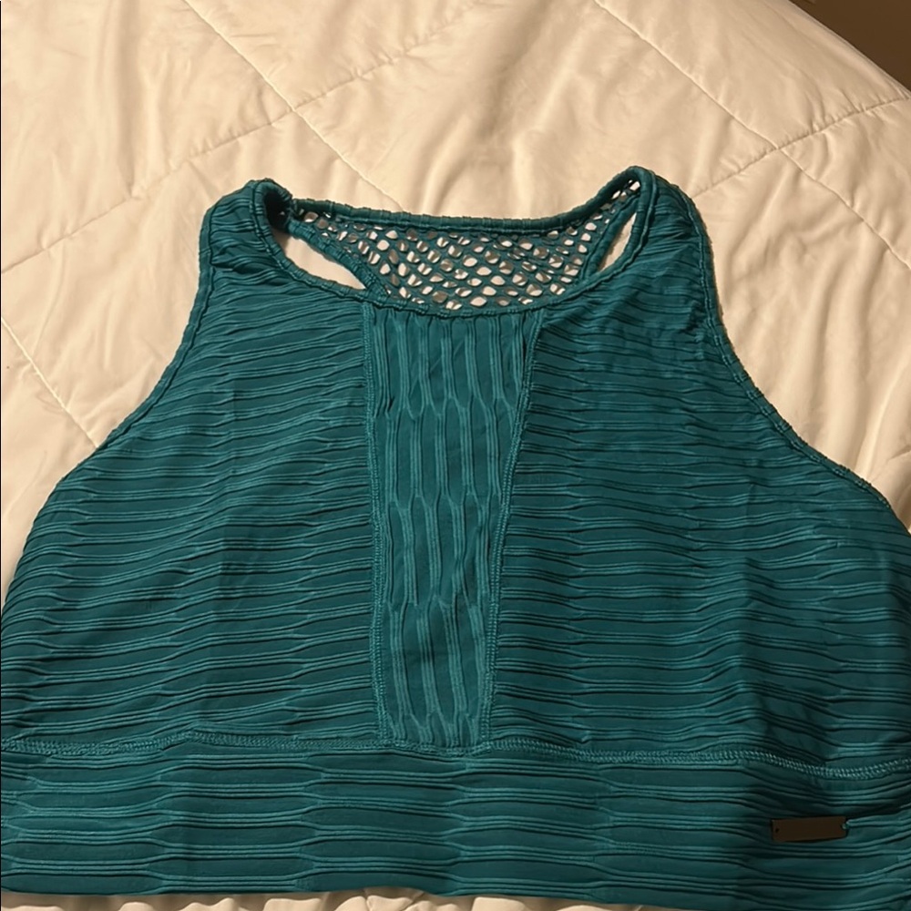 Teal Textured Lattice Back Sports Bra